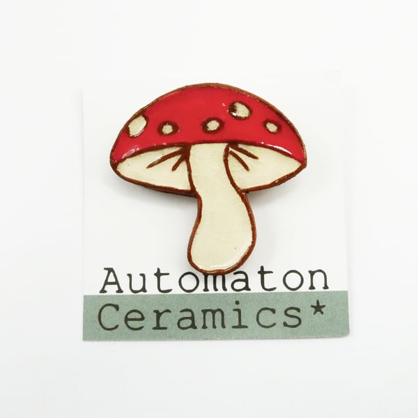 Red Toadstool Pottery Mushroom Brooch