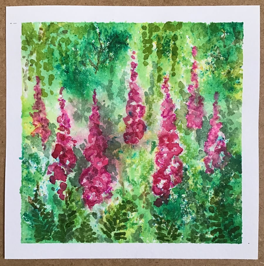 Foxgloves and Ferns original watercolour painting 