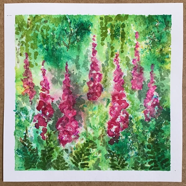 Foxgloves and Ferns original watercolour painting 