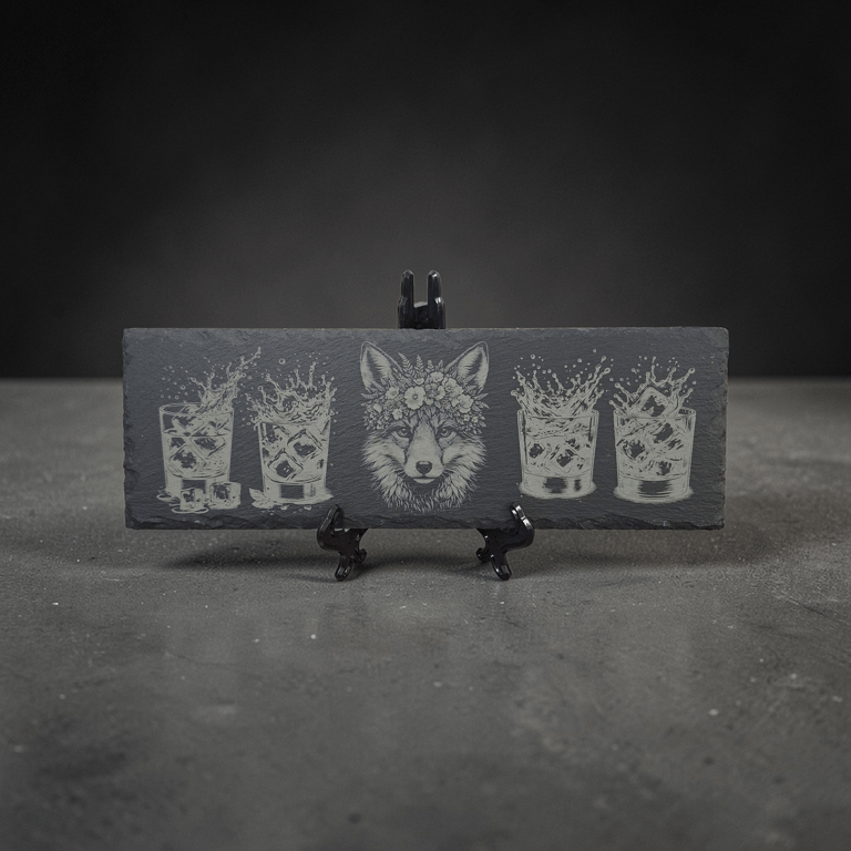 Fox Whisky Slate – Rustic Fox Whisky Serving Board – Woodland Bar Decor