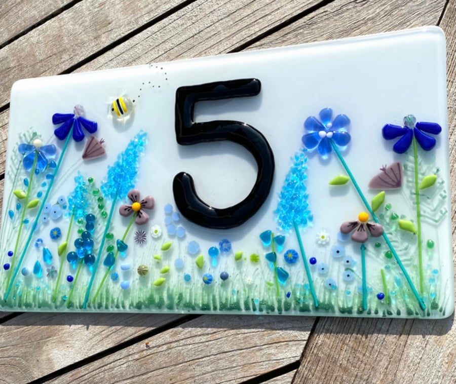 Bespoke fused glass House sign - glass art 