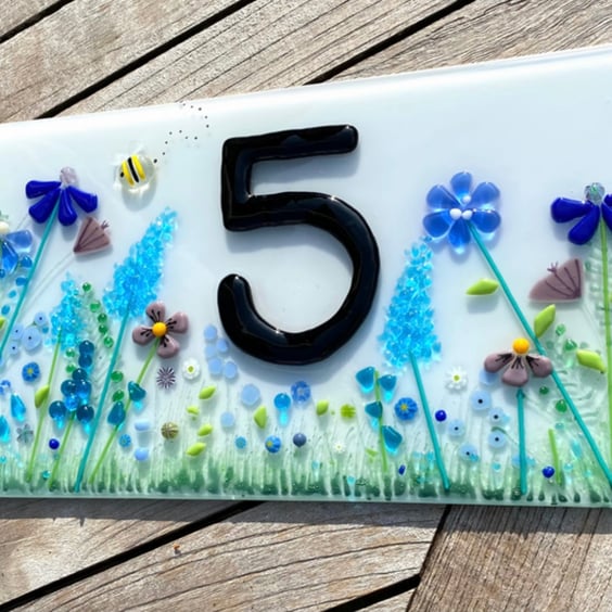 Bespoke fused glass House sign - glass art 