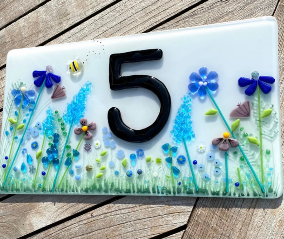 Bespoke fused glass House sign - glass art 