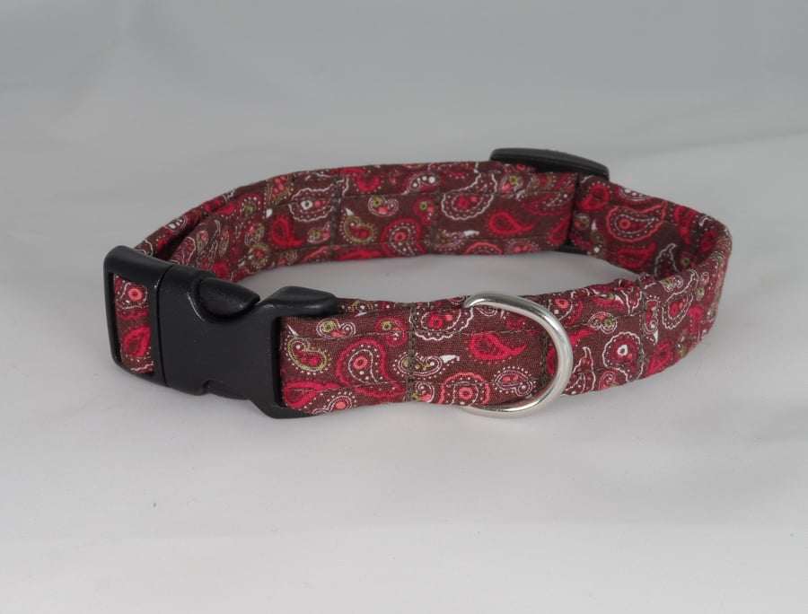 Handmade Summer Fabric Dog Collar - Red-Brown Paisley