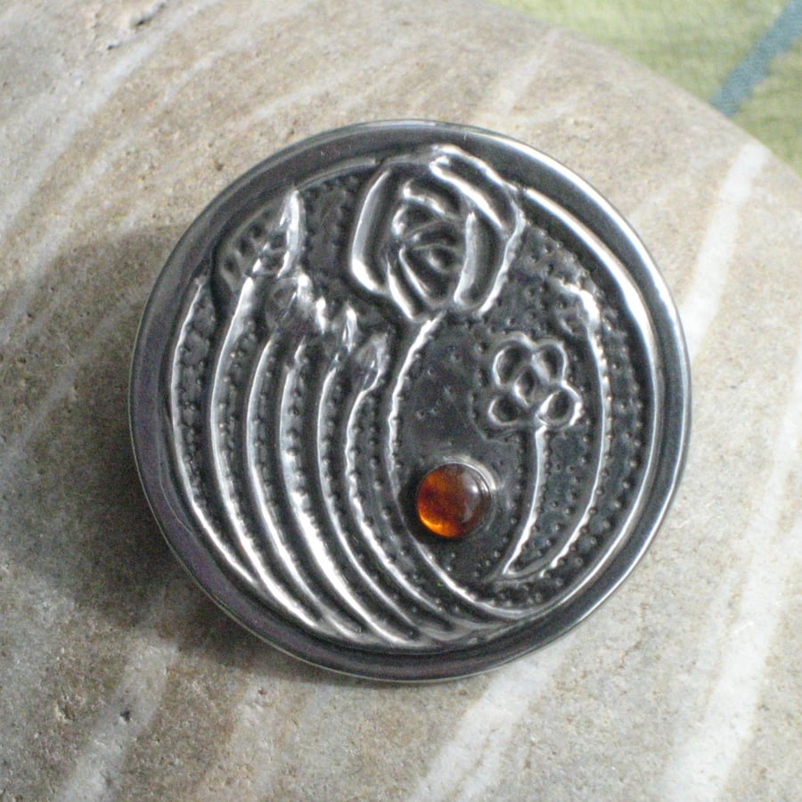 Mackintosh Amber Brooch in Silver Pewter