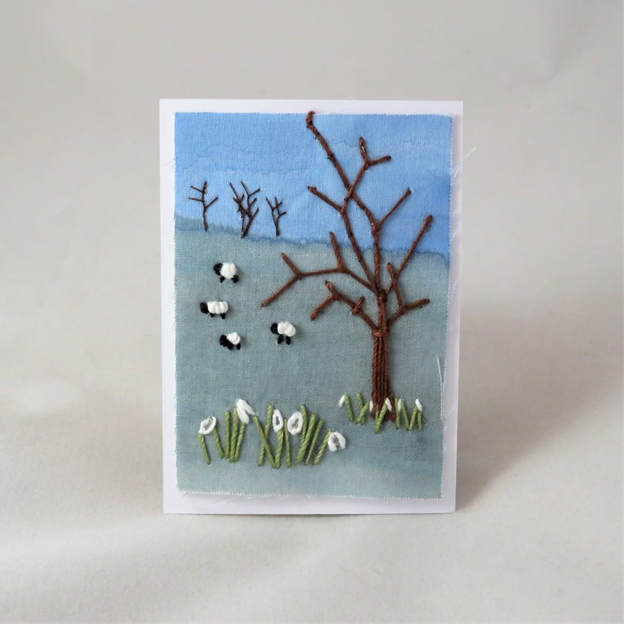 ACEO Landscape Snowdrops and sheep