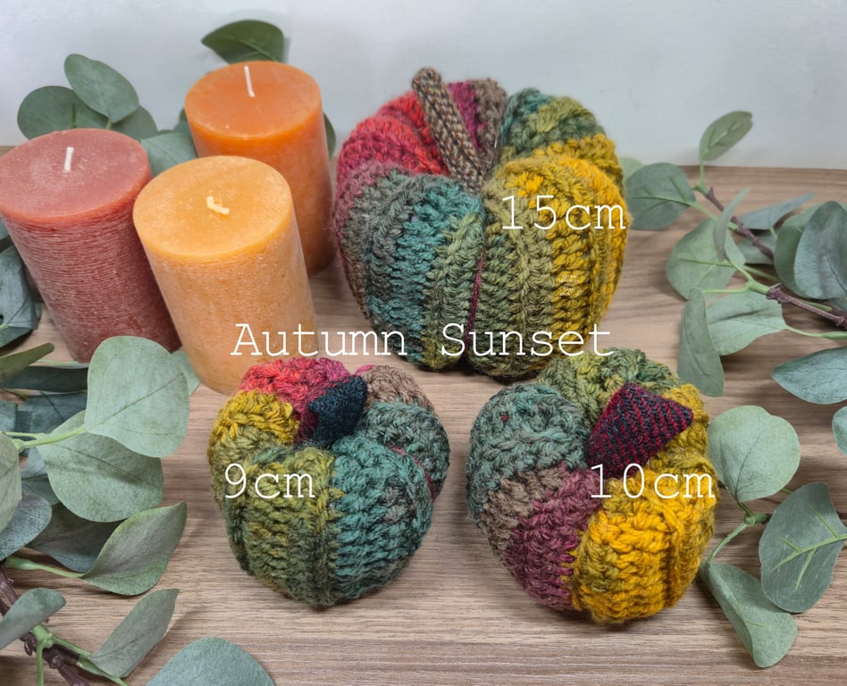 Rustic Autumn Crochet Pumpkin in Autumn shades, with Harris Tweed Detail