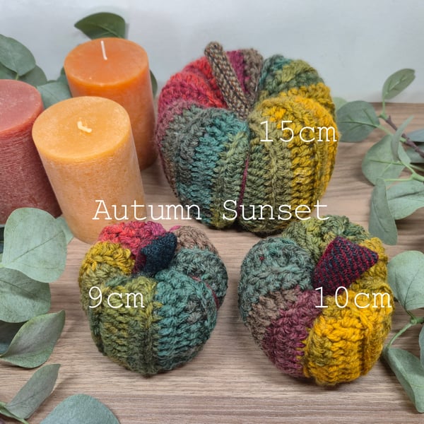 Rustic Autumn Crochet Pumpkin in Autumn shades, with Harris Tweed Detail