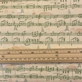 Fat Quarter Christmas Holly Jolly Music Sheets Green 100% Cotton Quilting Fabric