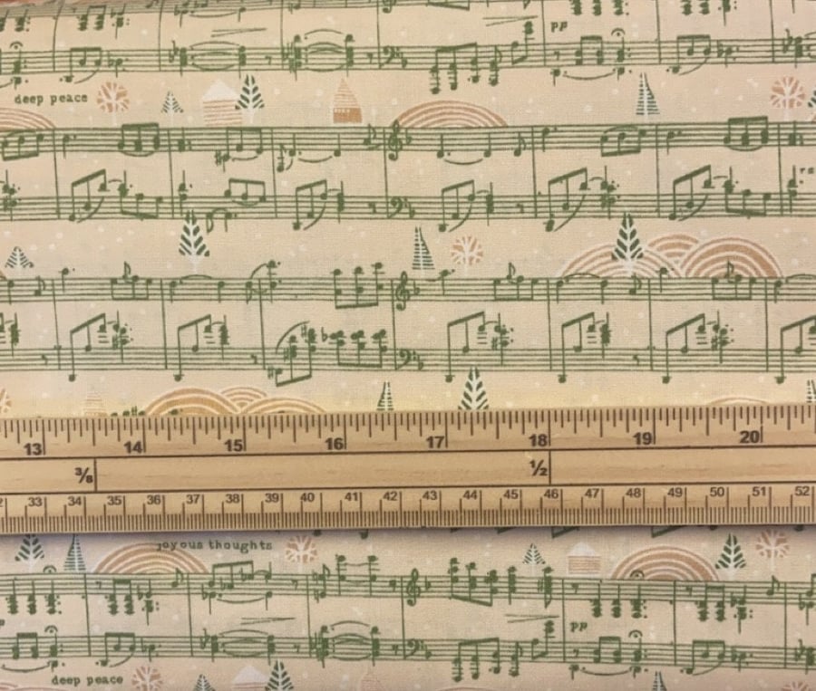 Fat Quarter Christmas Holly Jolly Music Sheets Green 100% Cotton Quilting Fabric