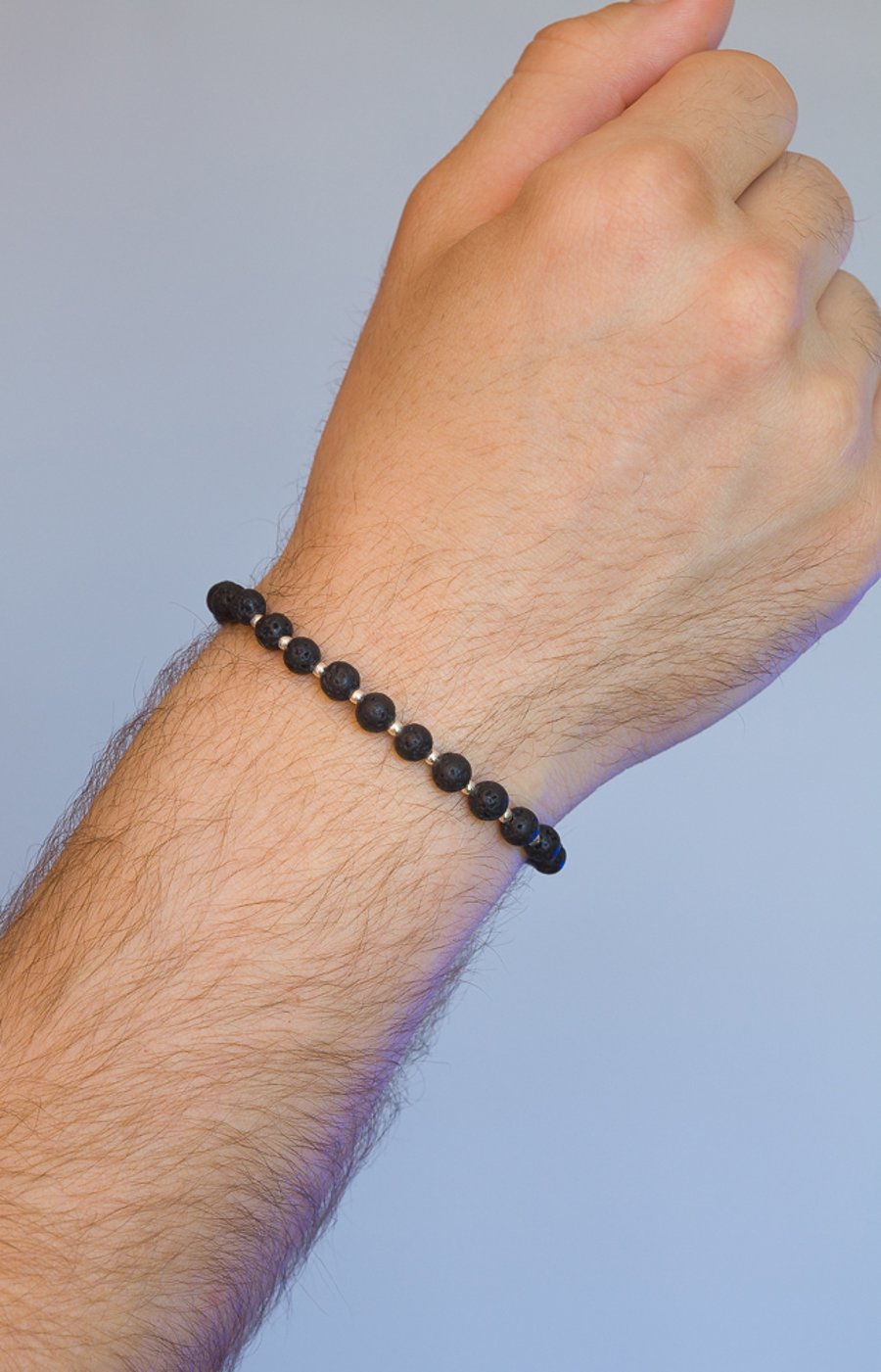Bracelet lava Bead and sterling silver stretch handmade