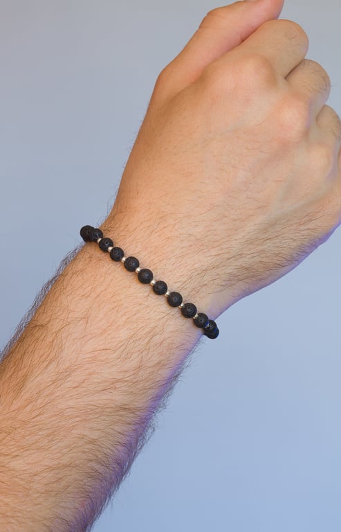 Bracelet lava Bead and sterling silver stretch handmade