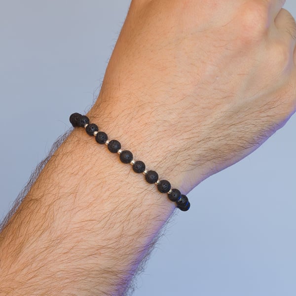 Bracelet lava Bead and sterling silver stretch handmade