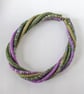 The Wrapped Twist: felted cord necklace in shades of green and purple - Image 2