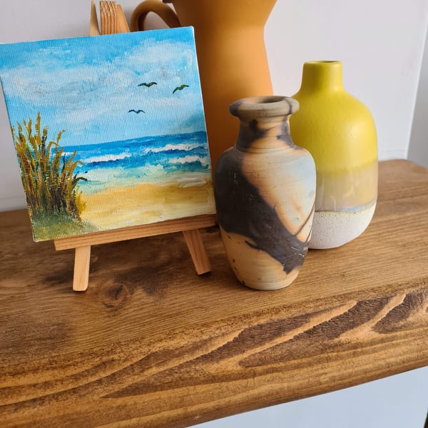 Mini art on canvas with easel original art acrylic painting home decor