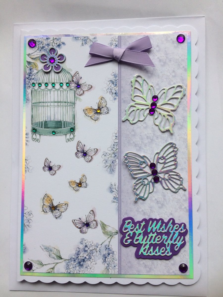 Birthday Best Wishes Butterfly Kisses Vintage Birdcage 3D Luxury Handmade Card