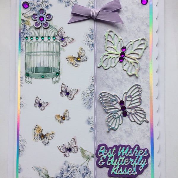 Birthday Best Wishes Butterfly Kisses Vintage Birdcage 3D Luxury Handmade Card