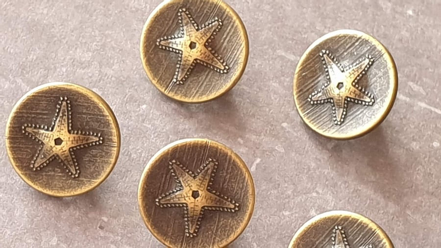 1 2" 12.7mm 20 Ligne Antique Brass Star Buttons
