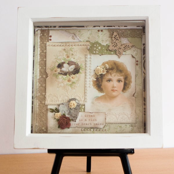Framed Mixed Media Collage Art A Dream is a Wish Your Heart Makes