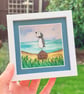 Sea Glass Puffin Desk Art - Handmade Coastal Watercolour Picture - Image 1