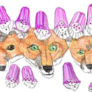 Foxes in the foxgloves postcard