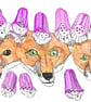 Foxes in the foxgloves postcard