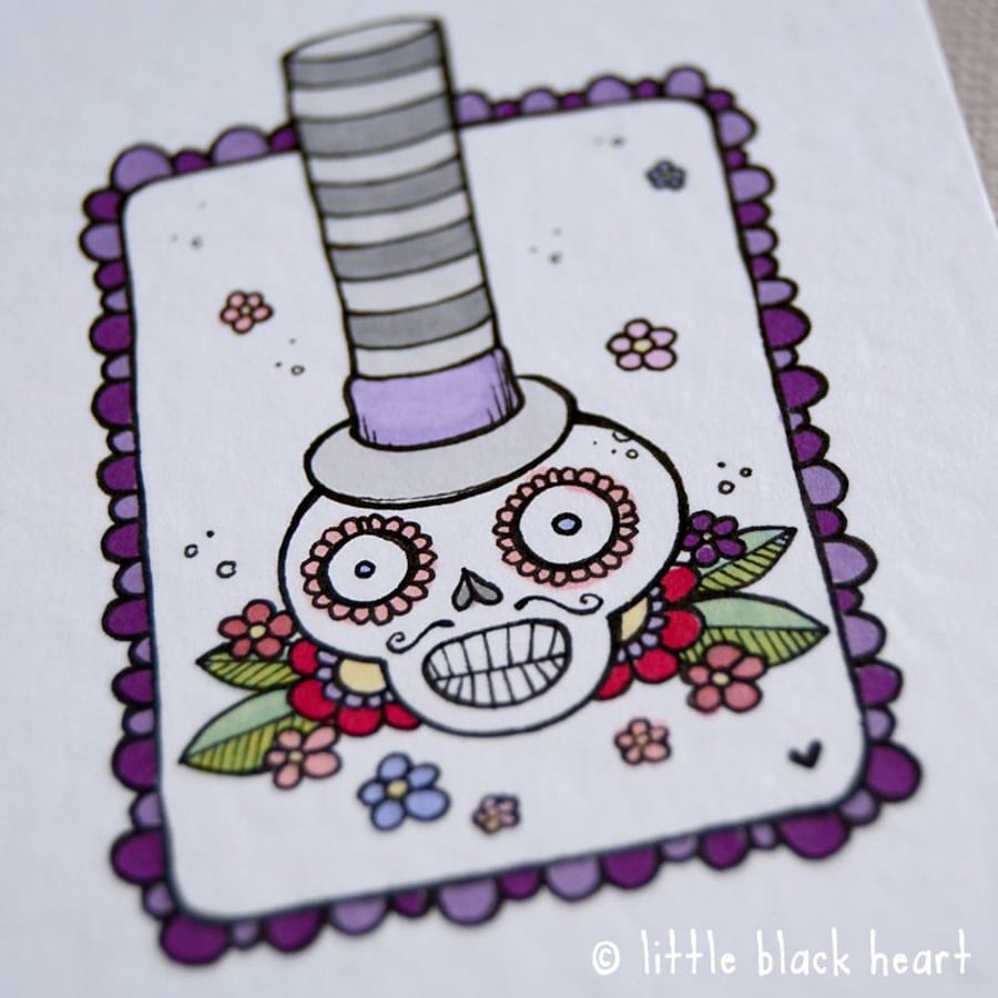 skull chap in a stripey hat - original aceo 