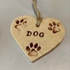 Dog and Paw prints - ceramic heart, hanging heart, decorative, gift ornament, 