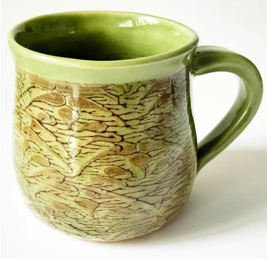 Green Patterned Glazed Mug - Hand Thrown Stoneware Ceramic Mug 