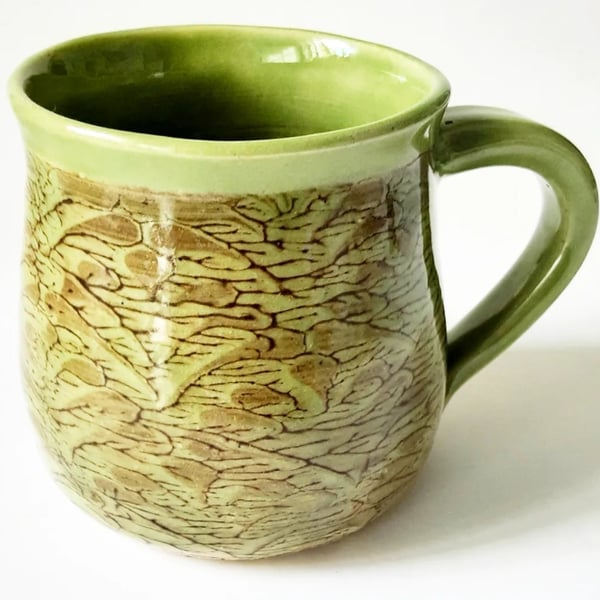 Green Patterned Glazed Mug - Hand Thrown Stoneware Ceramic Mug 