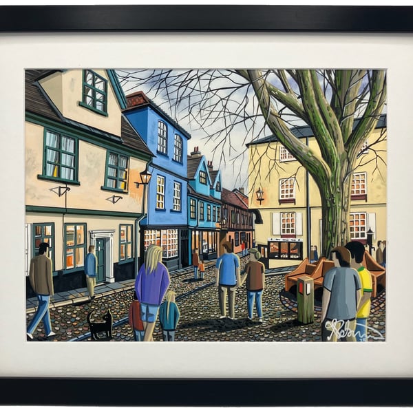 Norwich, Elm Hill, Cityscape Landscape Landmark Framed & Unframed Art Print Gift