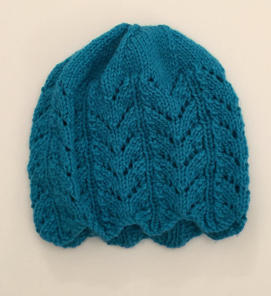 Turquoise Fancy Knitted Hat - UK Free Post