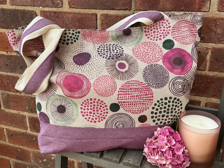 Mauve Circles Abstract Multi Pocket shopping Bag