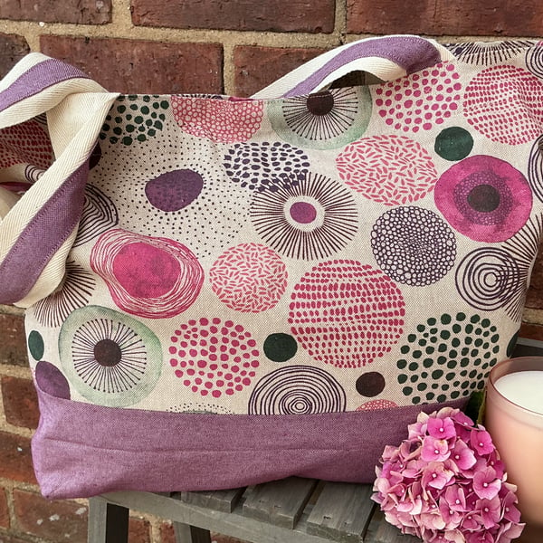 Mauve Circles Abstract Multi Pocket shopping Bag