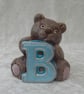 Ceramic Hand Painted Small Alphabet Brown Bear Blue Letter B Figurine Ornament. - Image 1