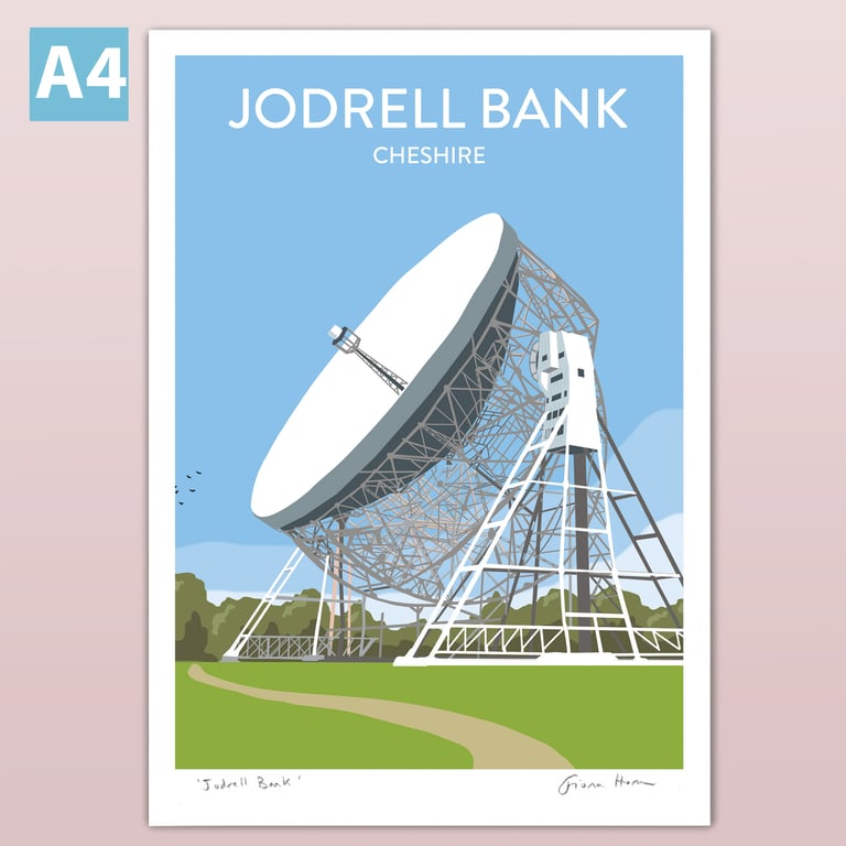 Jodrell Bank poster, Cheshire, retro style travel print A4