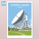 Jodrell Bank poster, Cheshire, retro style travel print A4