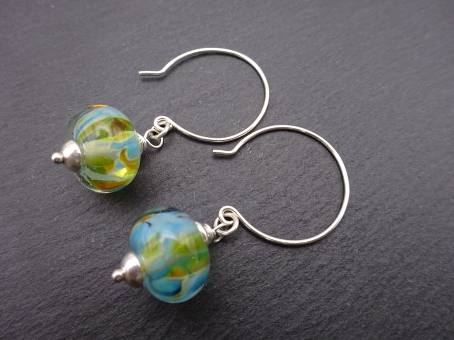 sterling silver earrings, lampwork glass