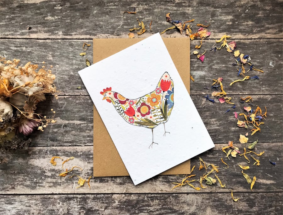 Plantable Seed Paper Easter Card, Blank Inside, Easter Chicken greeting card