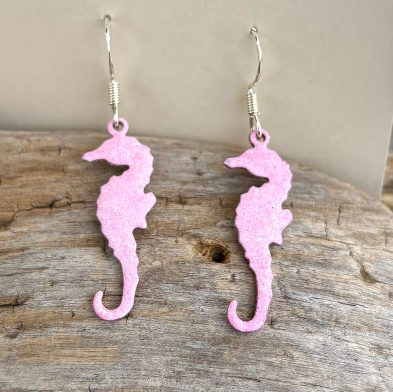 Hand enamelled seahorse earrings on sterling silver ear hooks 
