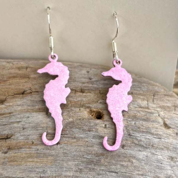Hand enamelled seahorse earrings on sterling silver ear hooks 