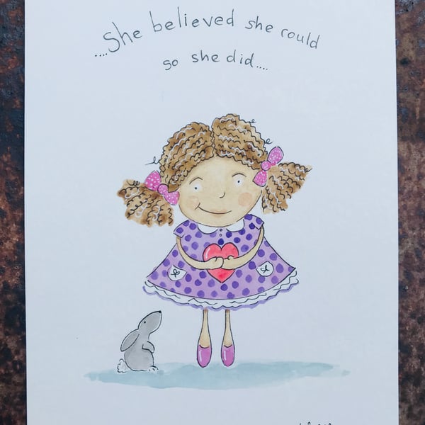 Original Painting cute girl she believed she could Jo Roper