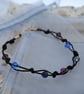 Swarovski crystal & black cord bracelet, blue, sapphire, purple, fuchsia - Image 1
