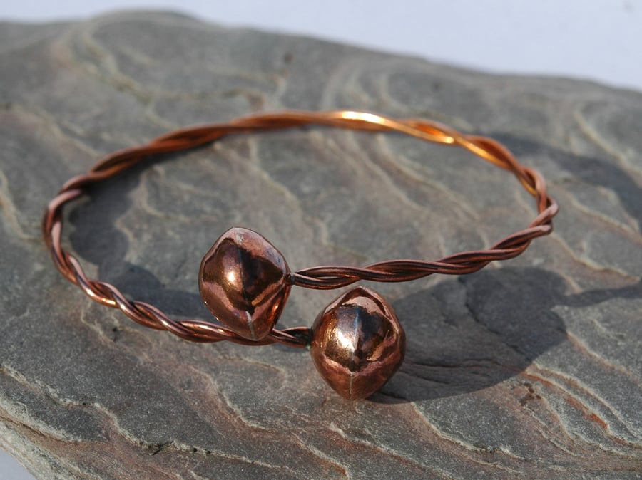 Copper torc bangle bracelet,   B49