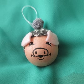 Pig Christmas Tree Bauble Hanging Decoration Piggy in Woolly Hat