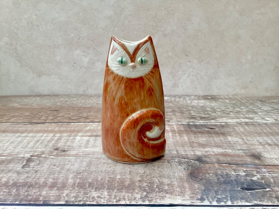 Handmade ginger cat vase