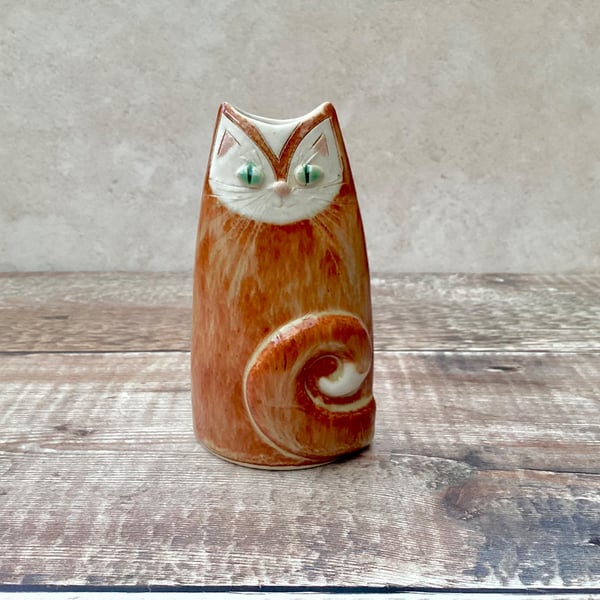 Handmade ginger cat vase