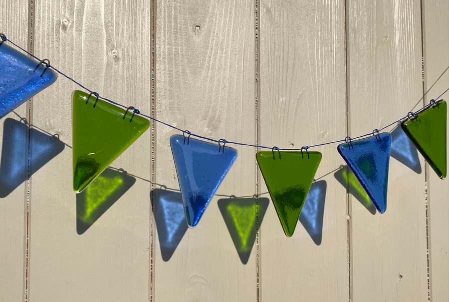 Fused Glass Bunting - Blue and green