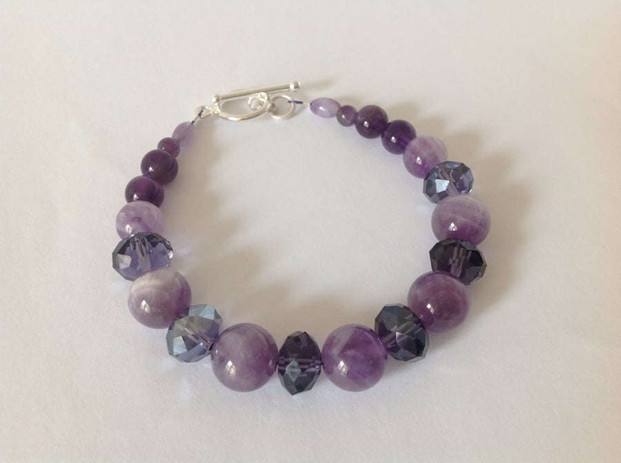 Purple Amethyst and crystal sterling silver bracelet