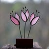 Stained Glass Flowers Pink Suncatcher Free Standing Ornament